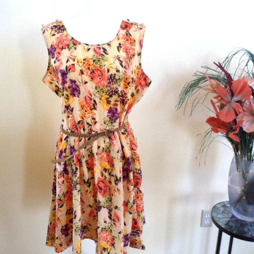 Mustard Meadow Print Dress with Belt